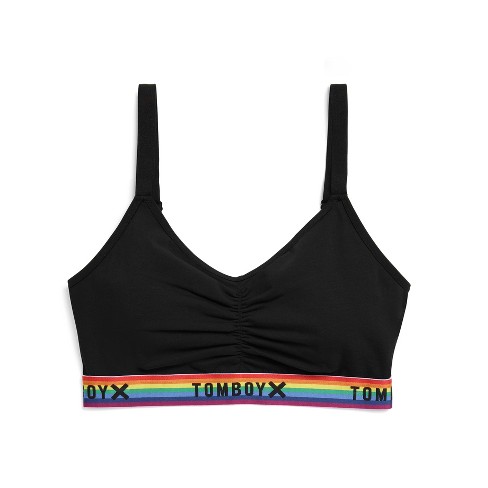Tomboyx V-neck Bralette, Cotton Adjustable Straps Black Rainbow