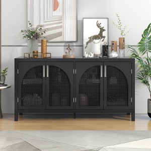 Whisen Retro Sideboard with Adjustable Shelves and Hollow-out Rattan Doors for Kitchen, Dining Room, Living Room - 1 of 4