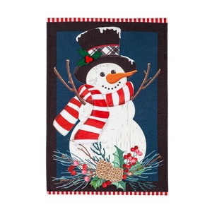 Evergreen Garden Flag Holly Snowman Linen Double Sided Indoor Outdoor Decor 18" x 12.5" - 1 of 2