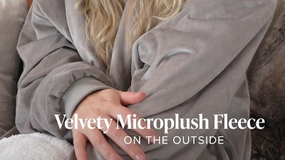 Gray Fleece and Sherpa Hooded Wearable Blanket with Sleeves