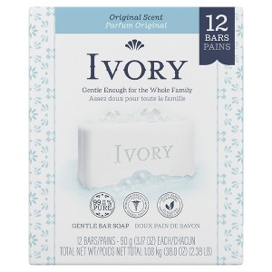 Ivory Bar Soap Original Scent 3.17 Oz Classic Gentle Cleansing Bar for Sensitive Skin with Trusted Original Formula 12 Count - 1 of 4