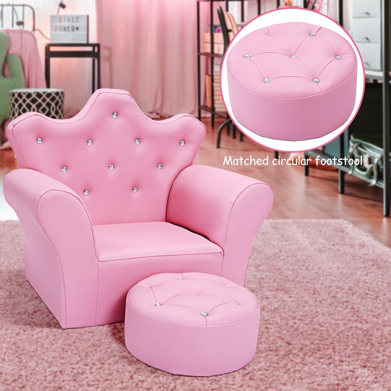 Costway Pink Kids Sofa Armrest Chair Couch Children Toddler Birthday Gift w/ Ottoman, 3 of 11