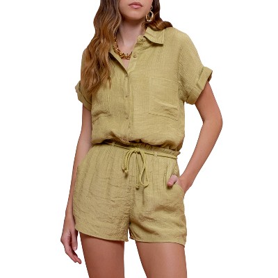 August Sky Women's Gauze Button Up and Shorts Set