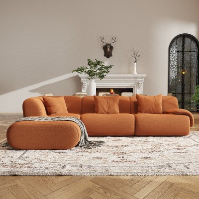 SYFERLORY 116.5" L-Shaped Modular Sectional Sofa 3 Seater Oversized Sectional Sofa For Living Room，Orange