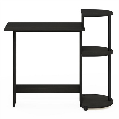 Black Wood Compact Computer Desk with Storage Shelves