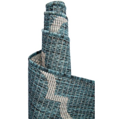 Teal and Gray Square Outdoor Synthetic Area Rug