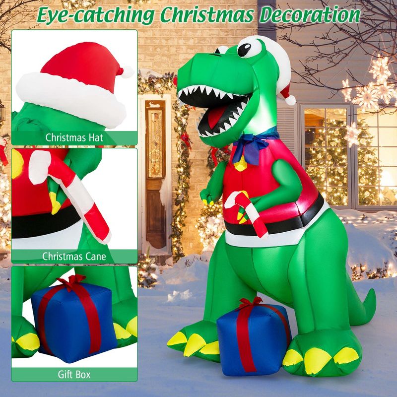 Costway 6FT Inflatable Christmas Dinosaur Dinosaur Decoration with LED Lights & Gift Box, 5 of 11