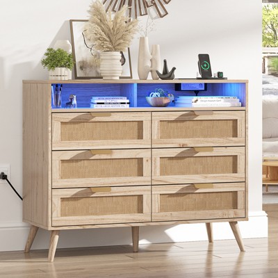 Natural 6-Drawer Double Dresser For Bedroom, Living Room, Entryway