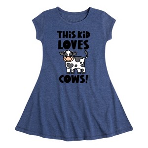 Girls' - Instant Message - This Kid Loves Cows Fit & Flair Cap Sleeve Graphic Dress - 1 of 4