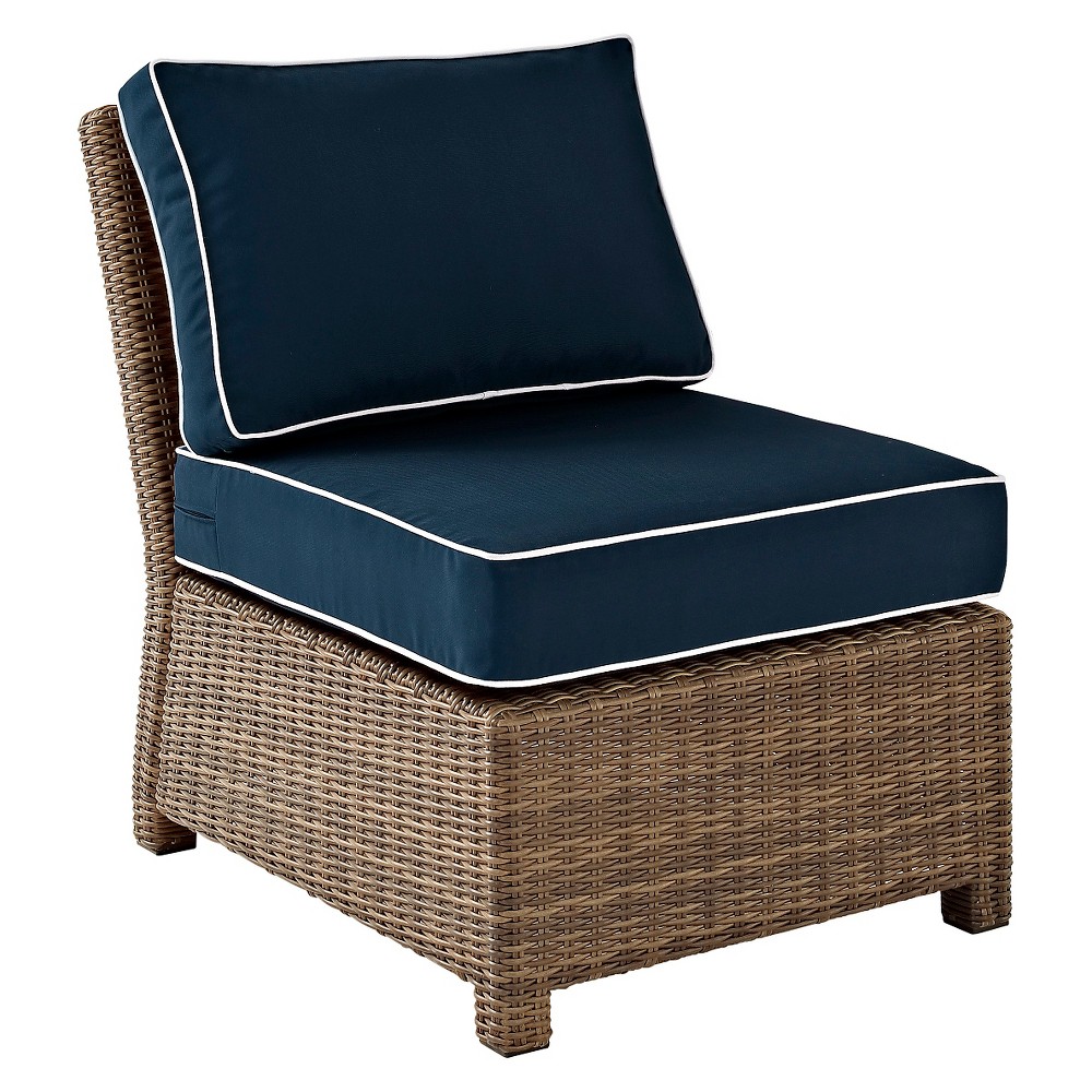 Photos - Garden Furniture Crosley Bradenton Outdoor Wicker Sectional Center Chair with Navy Cushions 
