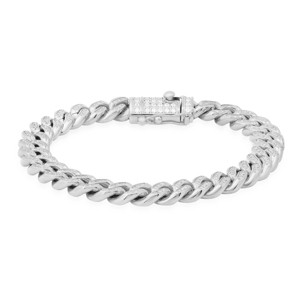 Steeltime Men's stainless steel and simulated diamonds cuban link bracelet. Color Options: Silver, Gold - 1 of 4
