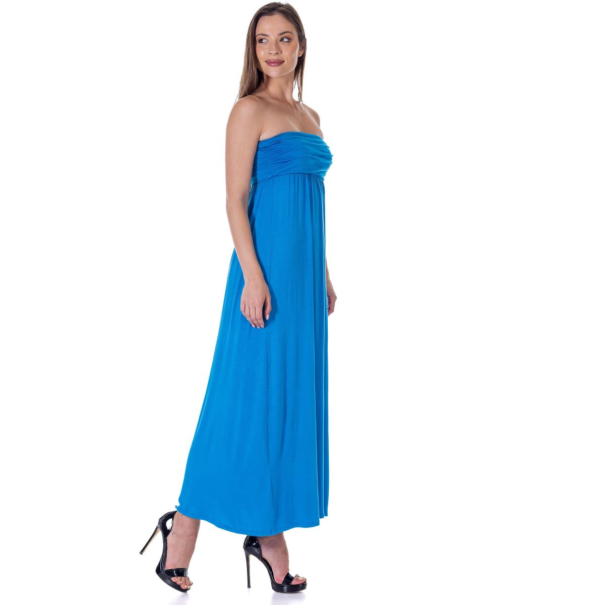 Womens Strapless Tube Empire Ruched Waist Flowy Maxi Dress - 24seven Comfort Apparel™ - thumbnail 7