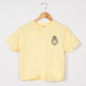 S.W.Smiley Plant Dreams Grow Joy Outline - Women's Boxy Crop Top Graphic T-Shirt - 1 of 4