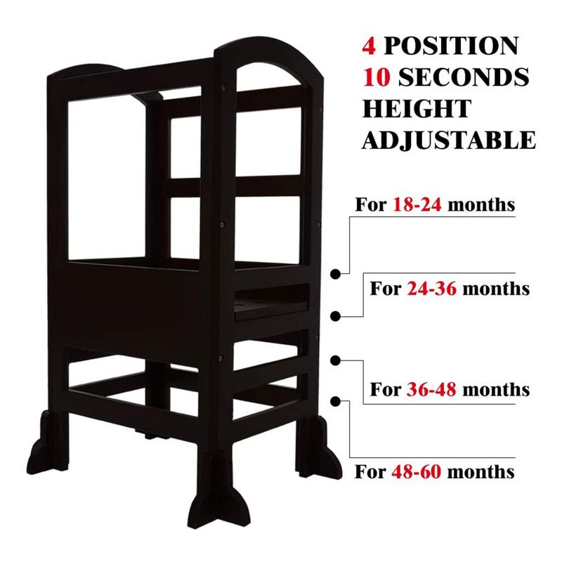 SDADI LT02B Kids Kitchen Adjustable Height Toddlers Children Learning Step Stool Tower with 4 Changeable Heights for Kitchen and Bathroom, Black, 2 of 7