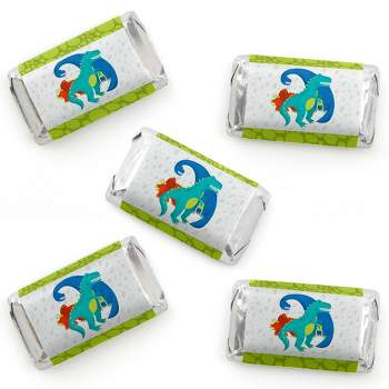 Big Dot of Happiness Roar Dinosaur - Mini Candy Bar Wrapper Stickers - Dino Mite T-Rex Baby Shower or Birthday Party Small Favors - 40 Count
