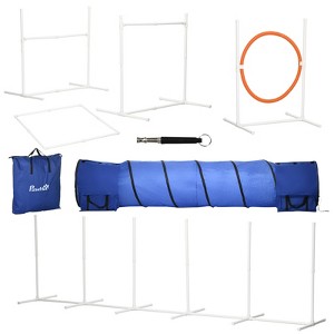 PawHut Dog Agility Training Equipment 9.8' Dog Agility Tunnel & Canine Whistle, Dog Obstacle Course for Backyard, Agility Jumps, Weave Poles, 8-Piece - 1 of 4