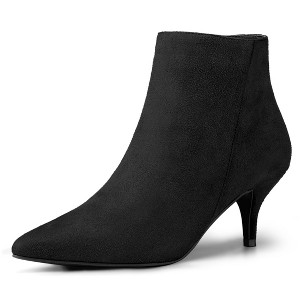 Allegra K Women's Pointed Toe Zip Stiletto Kitten Heel Ankle Booties - 1 of 4