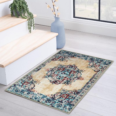 Cream and Burgundy Synthetic Medallion Area Rug, 10' x 14'