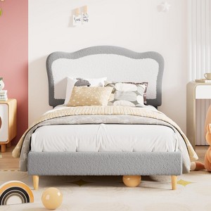 Bed Frames for Kids with Soft headboard, Velvet Low Bed Frame for Girls, Boys, No Box Spring Needed, Wooden Slats, Noise Free, Sturdy, Easy Assembly - 1 of 4
