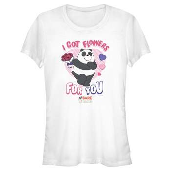 Junior's Women We Bare Bears Valentine's Day Panda I Got Flowers For You T-Shirt