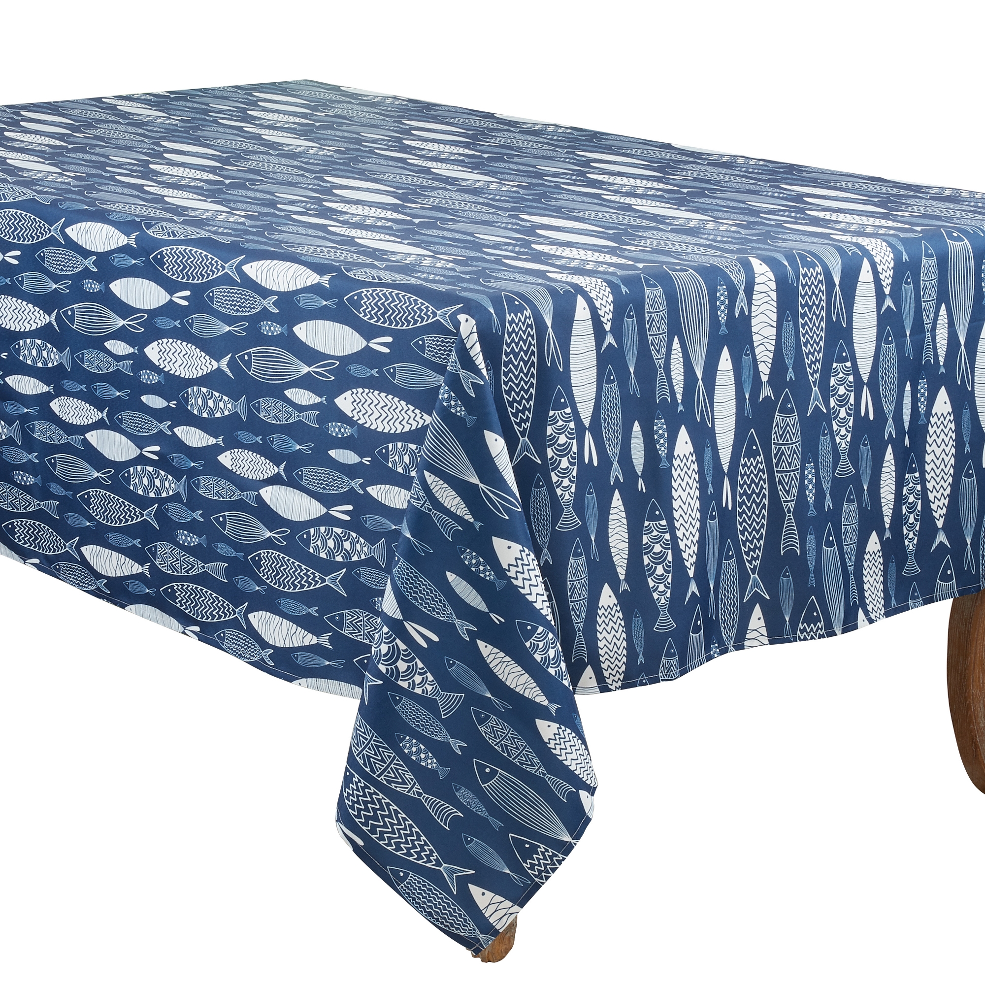 Saro Lifestyle Fish Print Tablecloth, Navy Blue, 65" x 84"