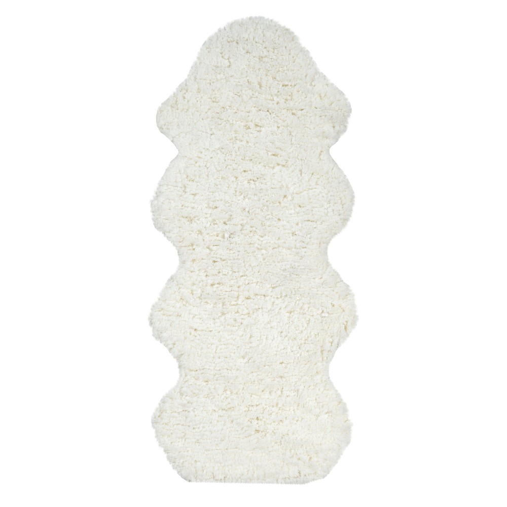  Hand Tufted One and Half Piece Faux Sheepskin Accent Rug Off White