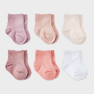 Baby Girls' 6pk Crew Socks - Cloud Island™ Pink - 1 of 2