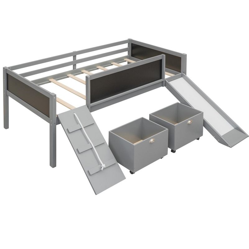 Twin Size Loft Bed Wood Bed with Two Storage Boxes - ModernLuxe, 4 of 13