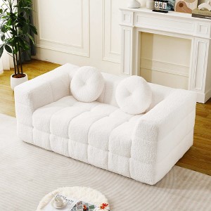 66.5'' Lychee-Textured Polyester Modern Boneless Two-Seater Sofa with Two Circular Throw Pillows - 1 of 4