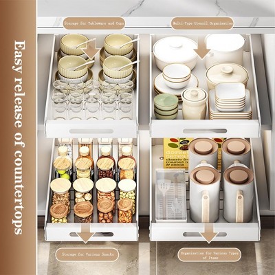 Telescopic drawer, extendable drawer kitchen carbon steel storage shelves for kitchen cabinets, extendable cabinet organizer no drilling and nailing