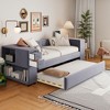 Whisen Twin Size Velvet Upholstered Platform Bed & Daybed with 2 Storage Drawers & Built-in Side Shelf - 2 of 4