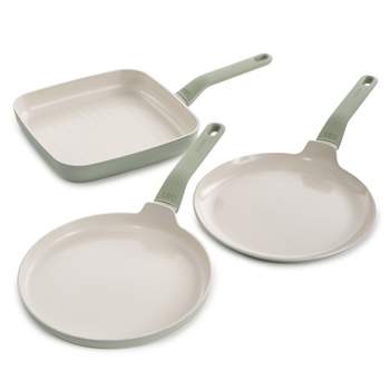 BergHOFF Balance 3Pc Non-stick Ceramic Specialty Cookware Set, Recycled Aluminum, Sage