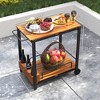 Aghana Digitals Teak Acacia Wood 2-Tier Outdoor Rolling Cart with Wheels, 3 Bottle Holders & - 2 of 4