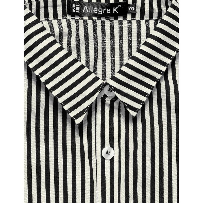 Allegra K Women's Striped Button Down Roll-up Long Sleeves Point Collar Shirt, 5 of 7