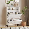 Farmhouse Shoe Cabinet w/ 2 Flip Drawers & Open Shelf, Slim Freestanding Storage for Entryway - 2 of 4