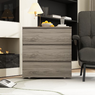Famapy Modern Brown 3 Drawers Dresser Sleek Chest of Drawers