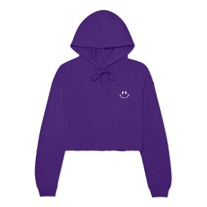 Dalix Smile Face Embroidered Fleece Cropped Hoodie Cold Fall Winter Women - 1 of 4
