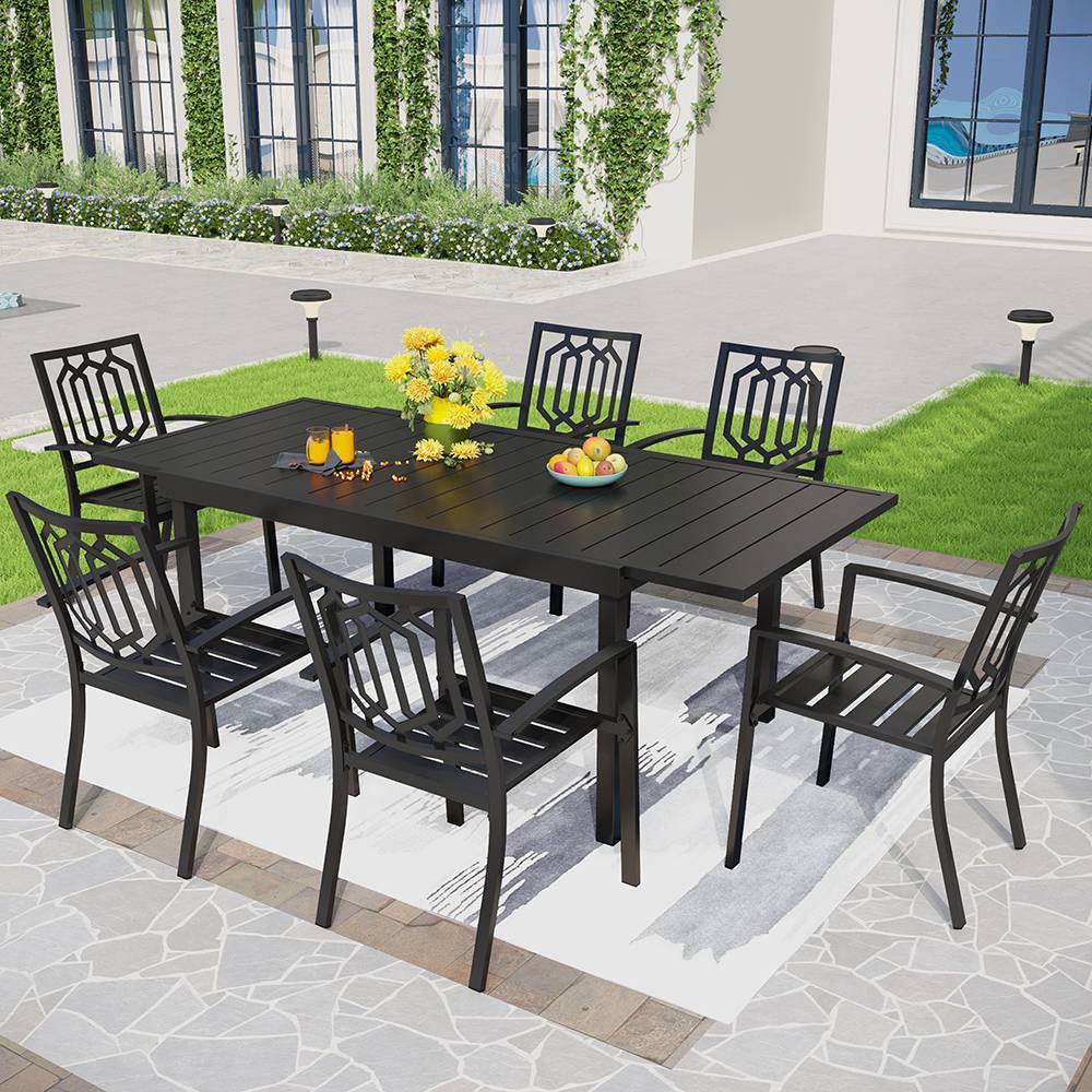 Photos - Garden Furniture 7pc Metal Patio Dining Set with Rectangular Expandable Table & 6 Chairs 