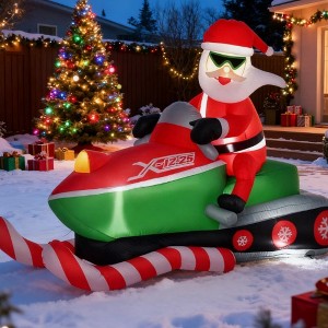 QingMoon 5FT Christmas Inflatable, Santa Snowmobile Outdoor Blow Up Decorations with Bright LED Lights for Yard, Lawn and Garden - 1 of 4