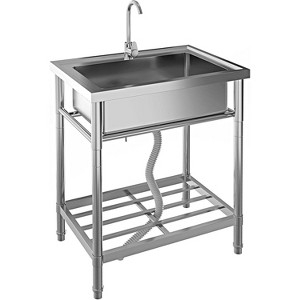 Stainless Steel Utility Sink, Free Standing Single Bowl Kitchen Sink with Faucet, Hot and Cold Water Pipe, Freestanding Commercial Sink - 1 of 4