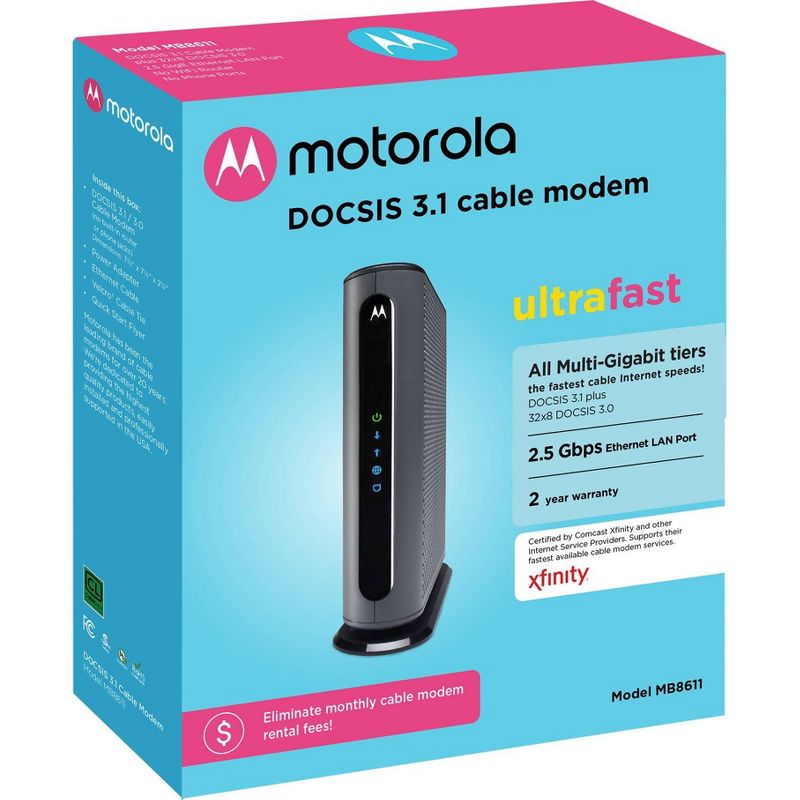 Motorola Ultra-Fast DOCSIS 3.1 Cable Modem with 32X8 DOCSIS 3.0 &#38; 2.5Gbps Ethernet (MB8611), 5 of 6