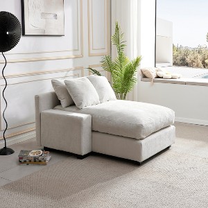 Lazy Sofa Couch Chaise Lounge Single Sofa Cloud Sleeper Sofa Corduroy/Chenille Upholstered Accent Chair Daybed, Beige/Black/Green/Blue-ModernLuxe - 1 of 4