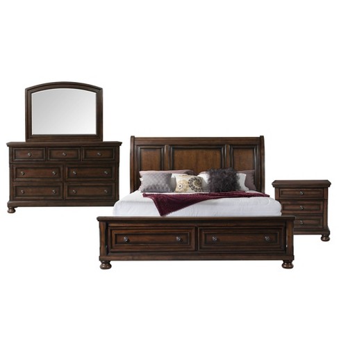 King 4pc Kingsley Storage Bedroom Set Walnut Picket House Furnishings