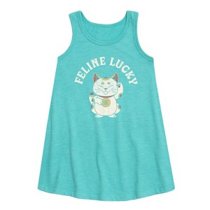 Girls' - Instant Message - Feline Lucky Graphic Sleeveless Aline Dress - 1 of 4