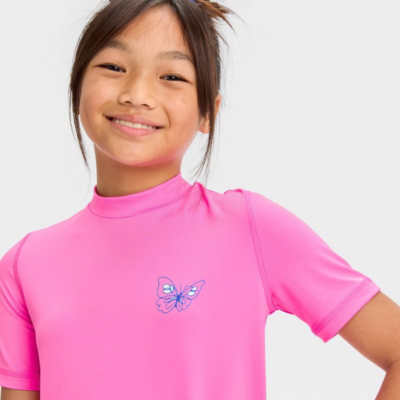 Girls' Butterfly Printed Rash Guard Swim Top - Cat & Jack™ Pink, 3 of 5