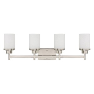 Sunset Lighting Somes 4-Light Vanity Linen Glass, Dimmable in Bright Satin Nickel Finish - 1 of 3