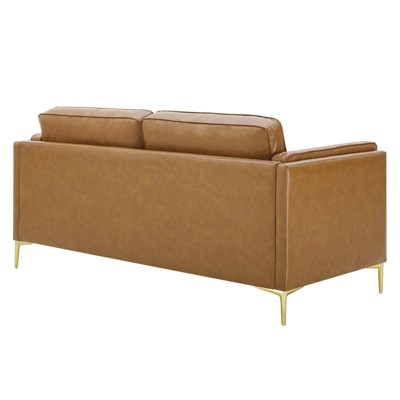 Kaiya Tan Faux Leather Sofa with Gold Metal Legs