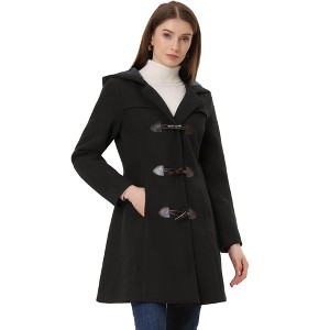 Allegra K Women's Hooded Toggle Button Long Sleeve Winter Duffle Coats - 1 of 4
