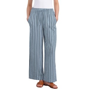 INSPIRE CHIC Women's Casual Drawstring Stripe Wide Leg High Waist Cotton Loose Pants - 1 of 4
