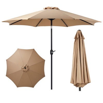 DOMETOUR 9 foot outdoor patio umbrella with button tilt and crank, Outdoor patio/market table umbrella UV protected and waterproof, khaki